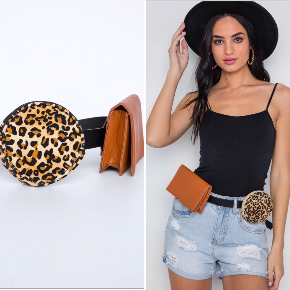 Faux Calf-Hair/Leopard Belted Bag/3 Pieces
